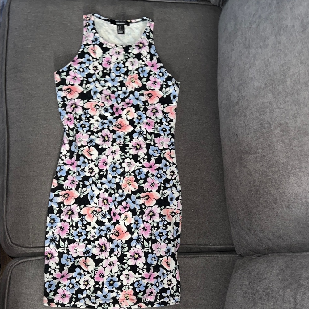 Forever 21 Floral Mini Dress - Pink, Blue, White on Black